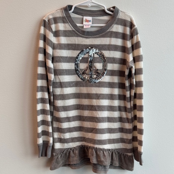 Circo Striped Gray and White velour Dress with Sequin Peace Sign - Picture 1 of 6